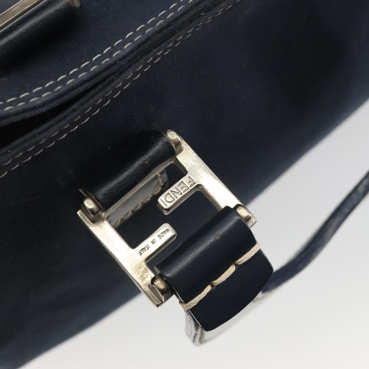FENDI Hand Bag Canvas Navy Silver Auth 198689A