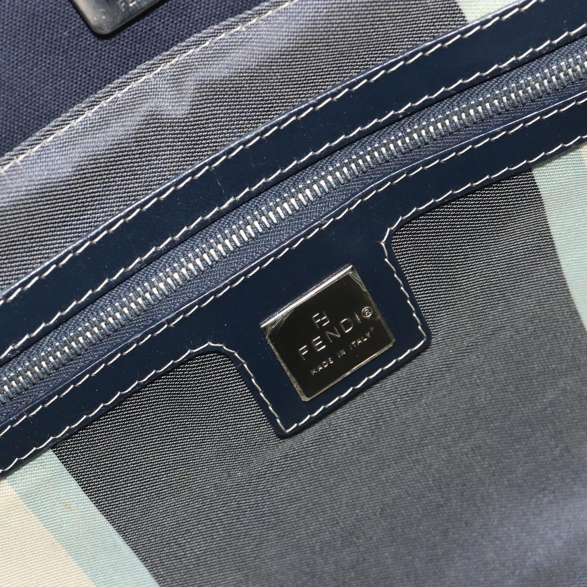 FENDI Hand Bag Canvas Navy Silver Auth 198689A