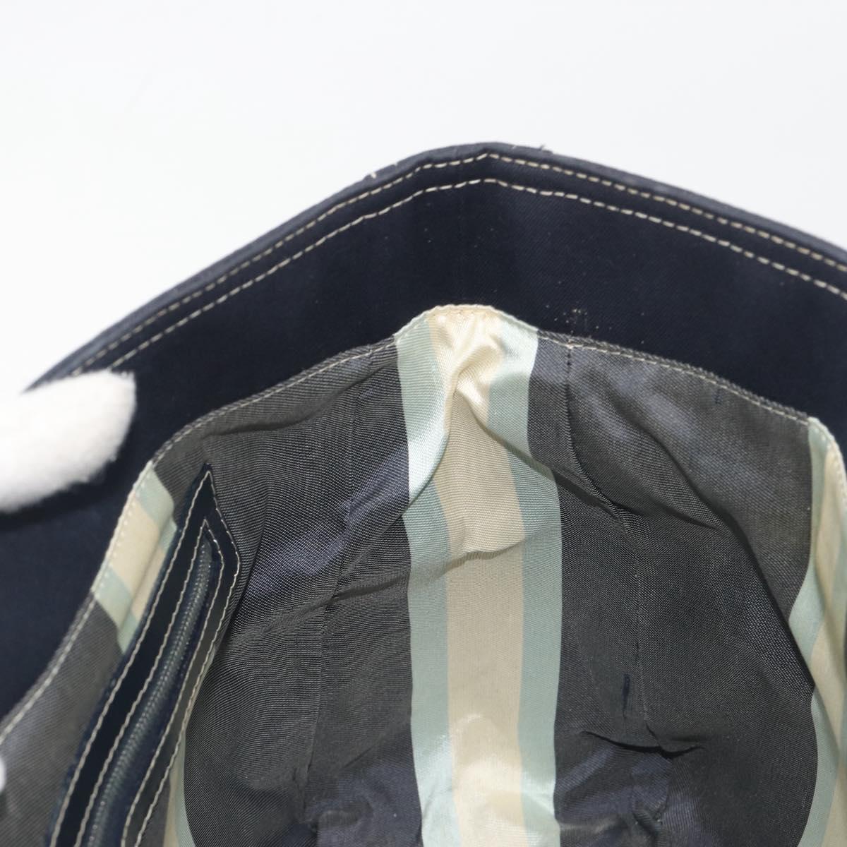 FENDI Hand Bag Canvas Navy Silver Auth 198689A