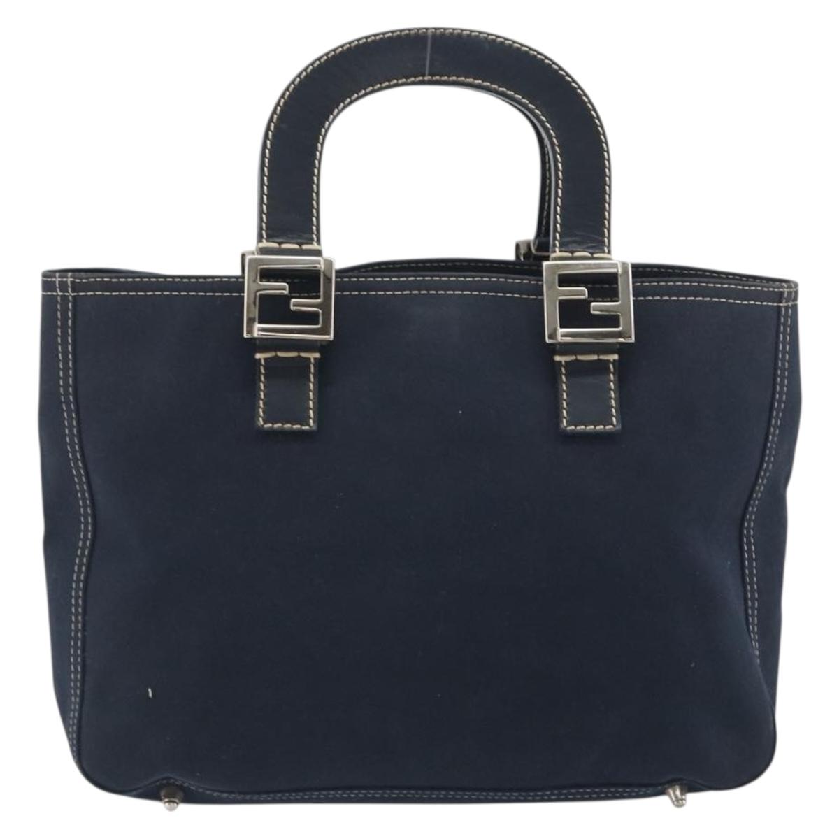 FENDI Hand Bag Canvas Navy Silver Auth 198689A