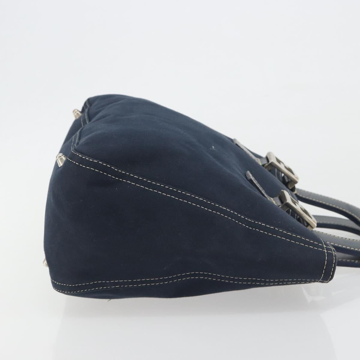 FENDI Hand Bag Canvas Navy Silver Auth 198689A