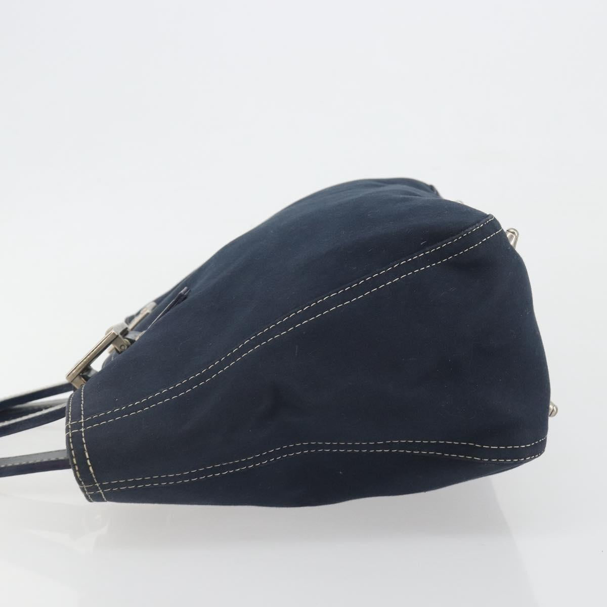 FENDI Hand Bag Canvas Navy Silver Auth 198689A
