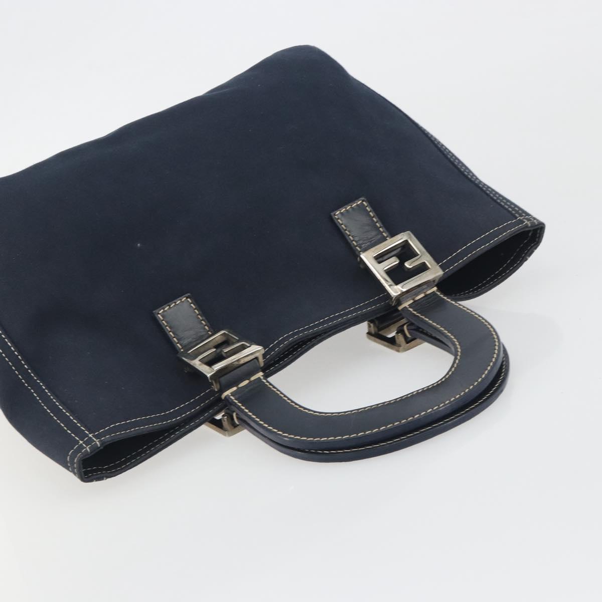 FENDI Hand Bag Canvas Navy Silver Auth 198689A