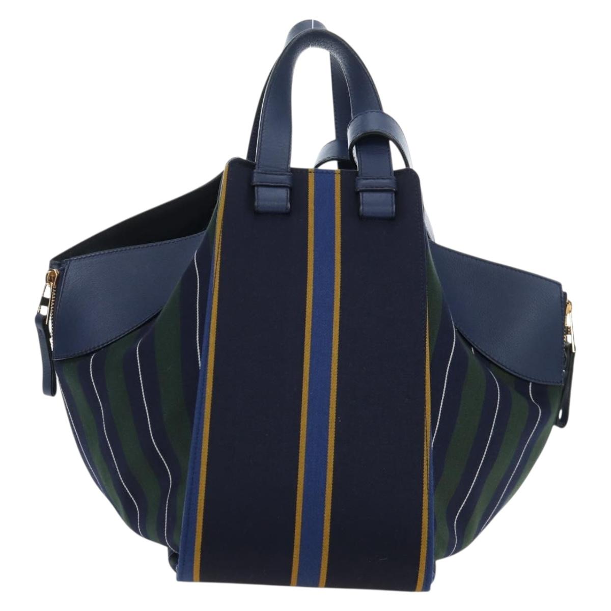 LOEWE Hammock Hand Bag Canvas 2way Navy Gold Auth 198690M