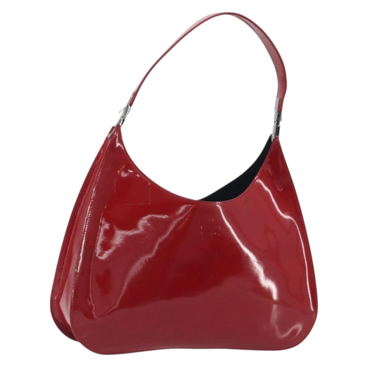 GUCCI Shoulder Bag Patent leather Red Silver 001 3767 Auth 198691