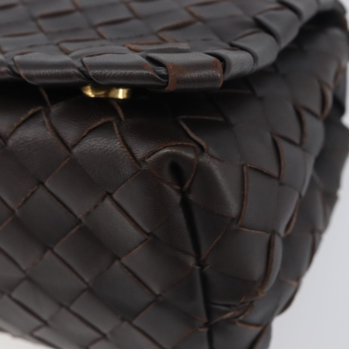 BOTTEGA VENETA INTRECCIATO Shoulder Bag Leather Dark Brown Gold Auth 198694V