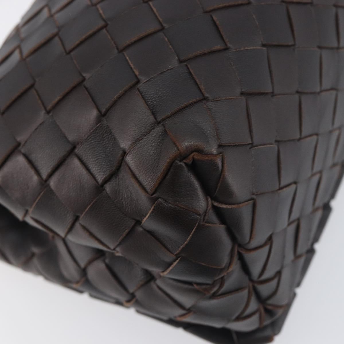 BOTTEGA VENETA INTRECCIATO Shoulder Bag Leather Dark Brown Gold Auth 198694V
