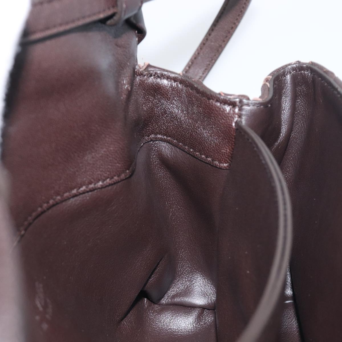 BOTTEGA VENETA INTRECCIATO Shoulder Bag Leather Dark Brown Gold Auth 198694V