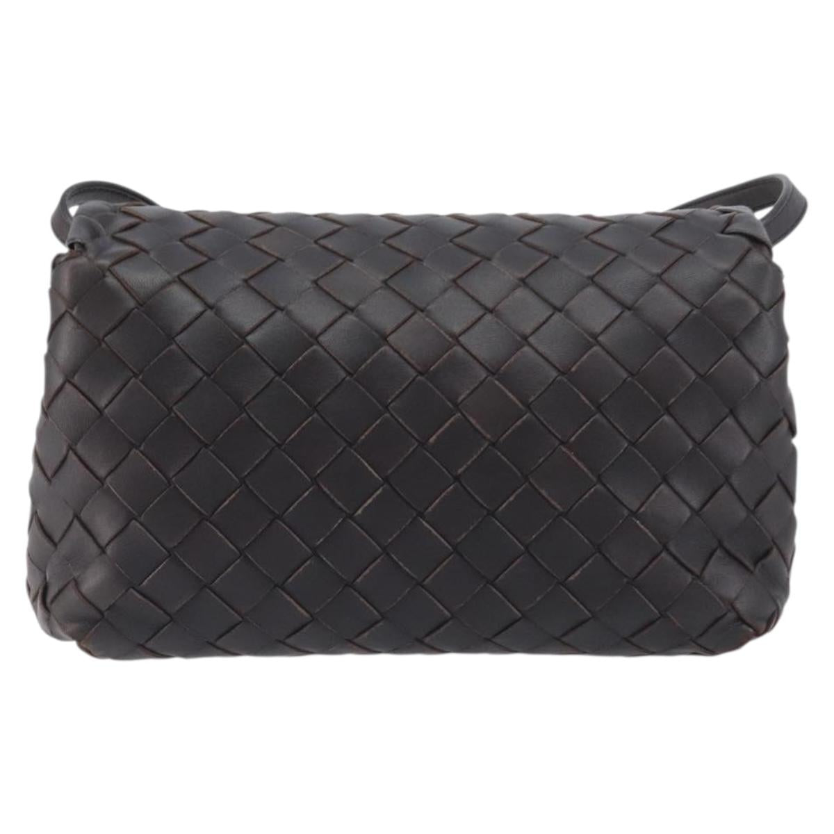 BOTTEGA VENETA INTRECCIATO Shoulder Bag Leather Dark Brown Gold Auth 198694V