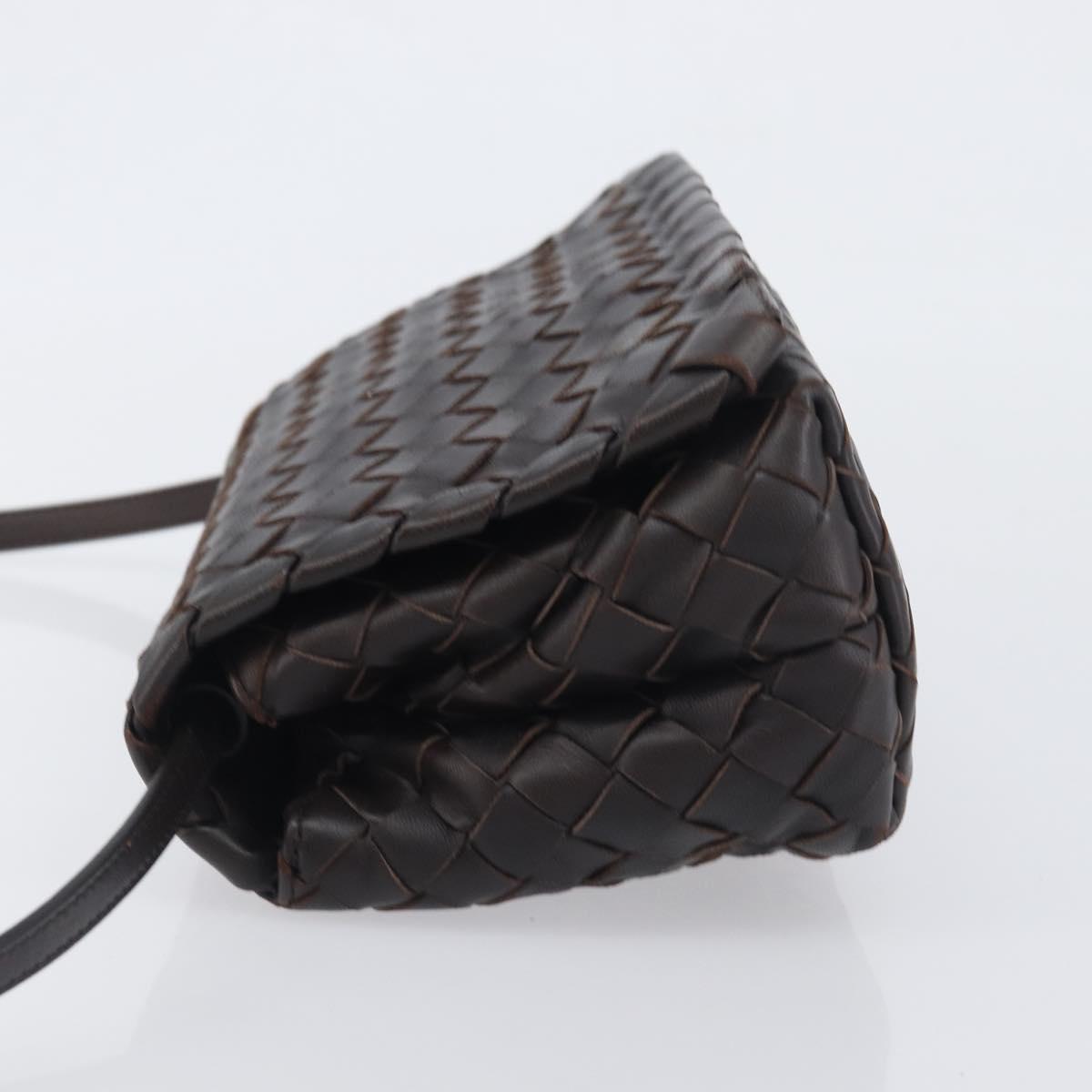 BOTTEGA VENETA INTRECCIATO Shoulder Bag Leather Dark Brown Gold Auth 198694V