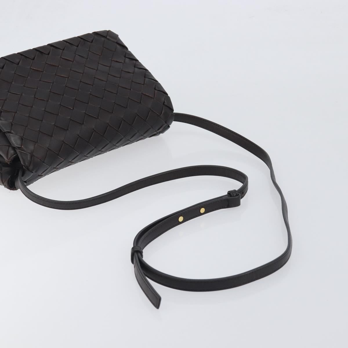 BOTTEGA VENETA INTRECCIATO Shoulder Bag Leather Dark Brown Gold Auth 198694V
