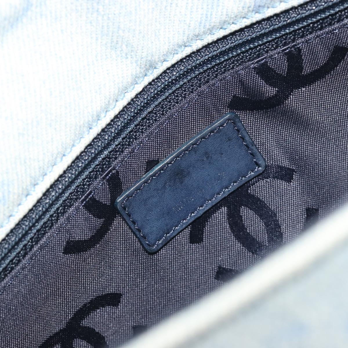 CHANEL Shoulder Bag Denim Light Blue Silver CC Auth 198695A