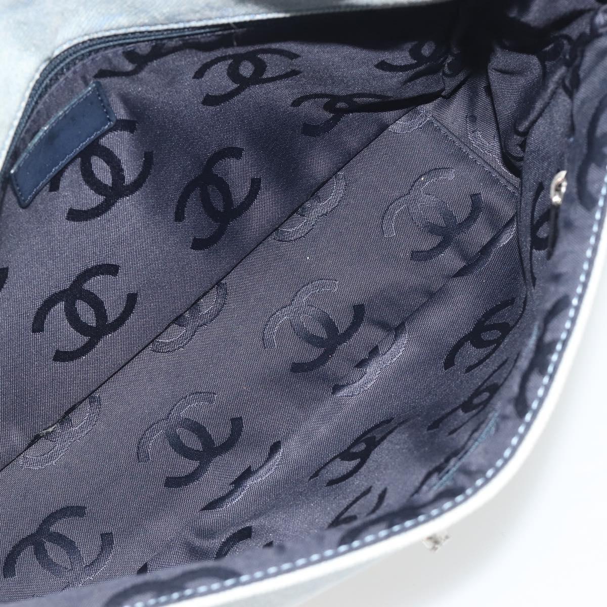 CHANEL Shoulder Bag Denim Light Blue Silver CC Auth 198695A