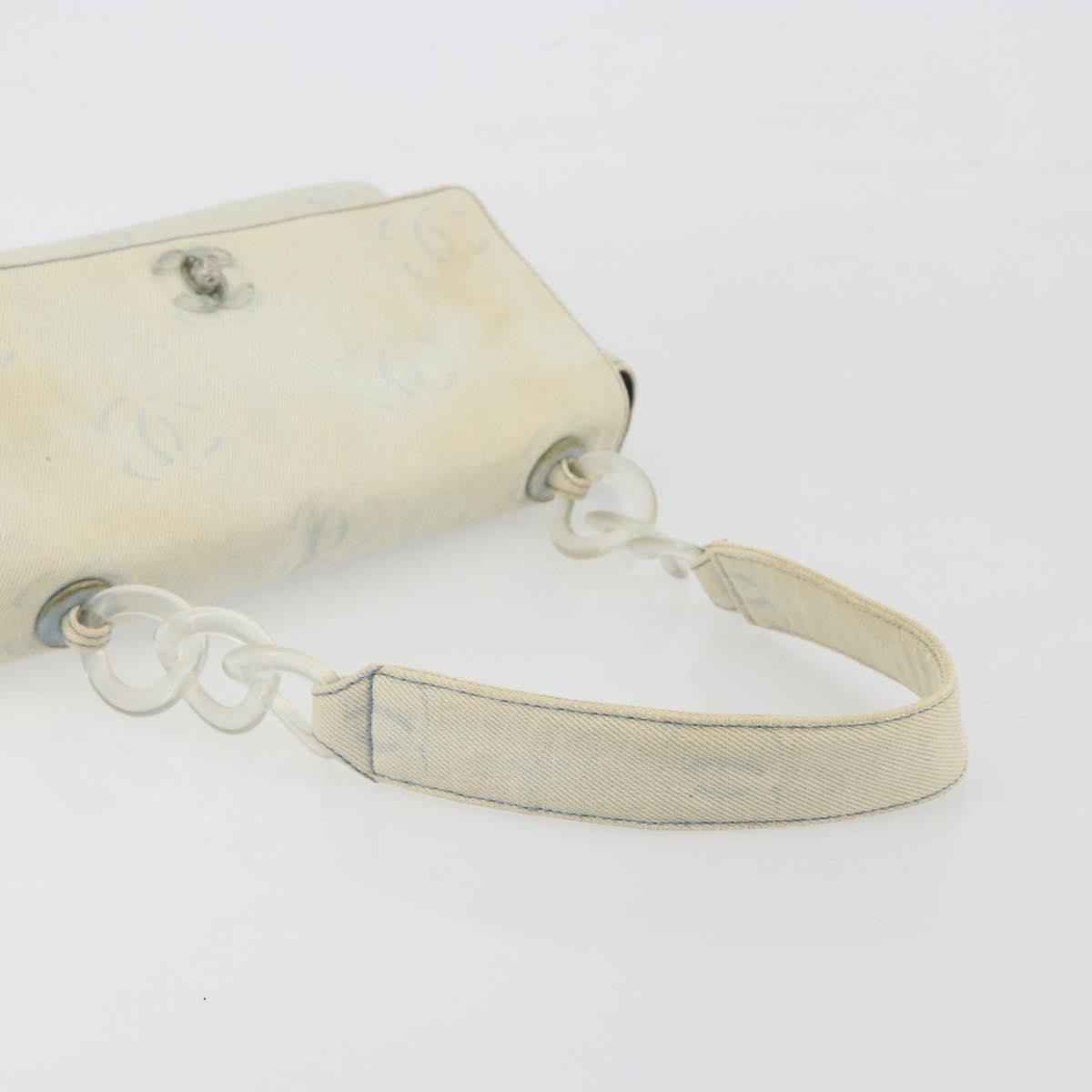 CHANEL Shoulder Bag Denim Light Blue Silver CC Auth 198695A