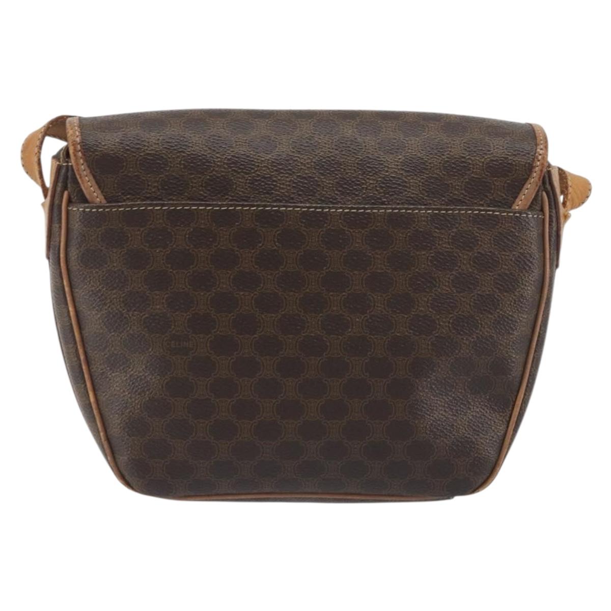 CELINE Macadam Canvas Shoulder Bag PVC Leather Brown Gold Auth 198697