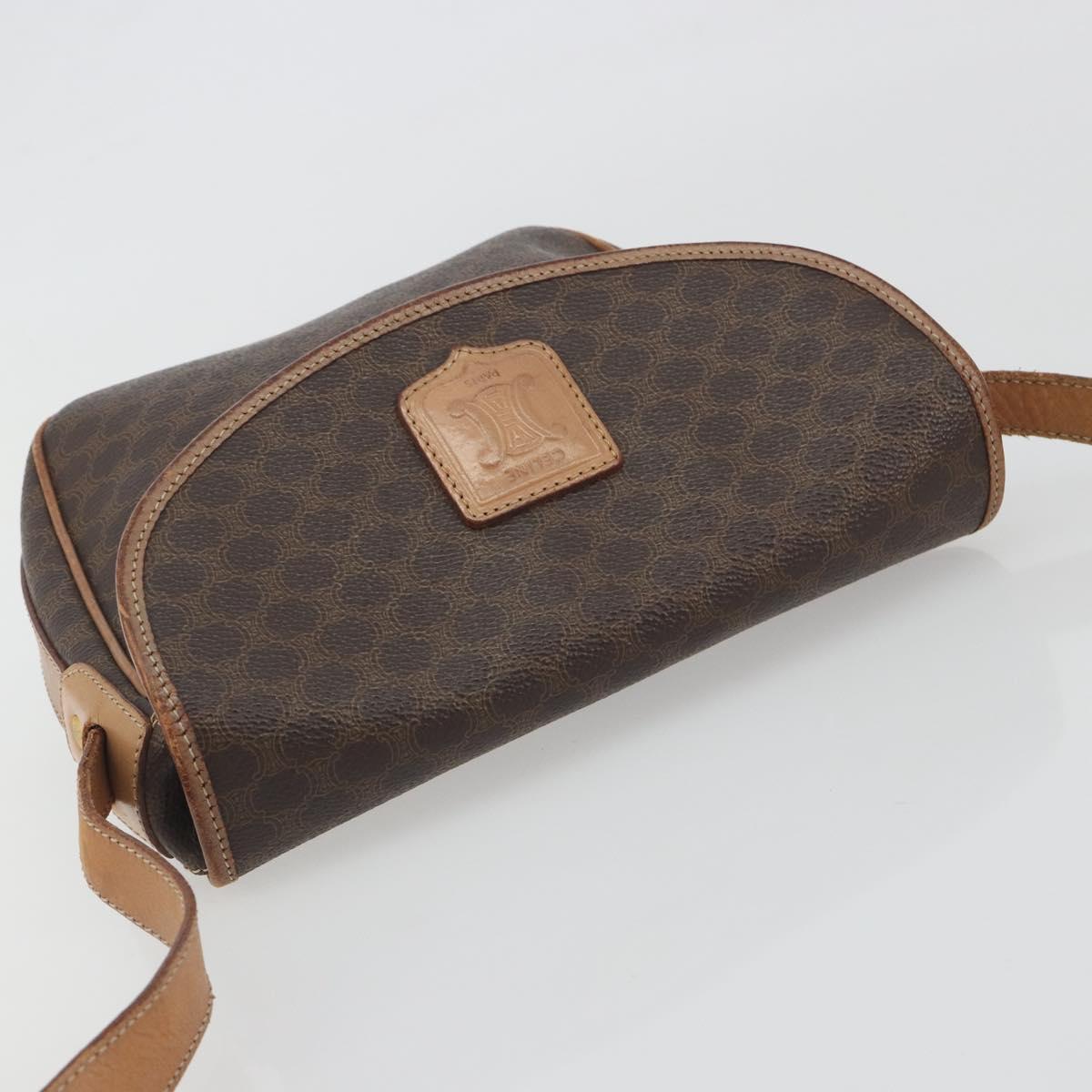 CELINE Macadam Canvas Shoulder Bag PVC Leather Brown Gold Auth 198697