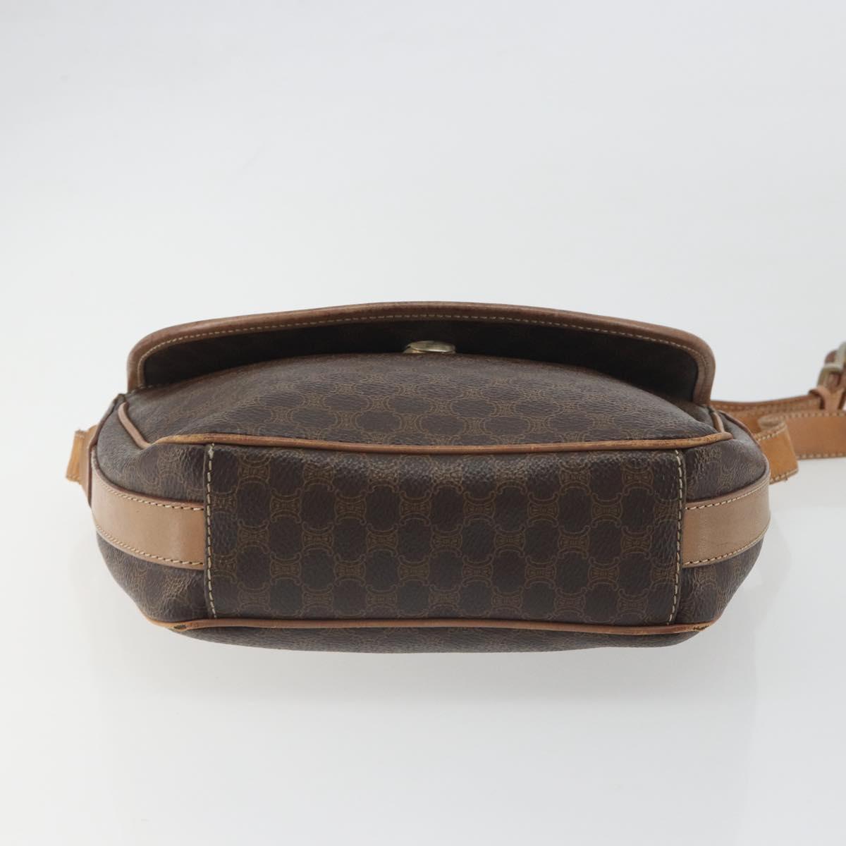 CELINE Macadam Canvas Shoulder Bag PVC Leather Brown Gold Auth 198697