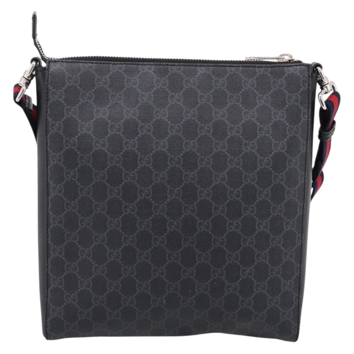 GUCCI GG Supreme Sherry Line Courier Bag PVC Black Silver 474137 Auth 198699M
