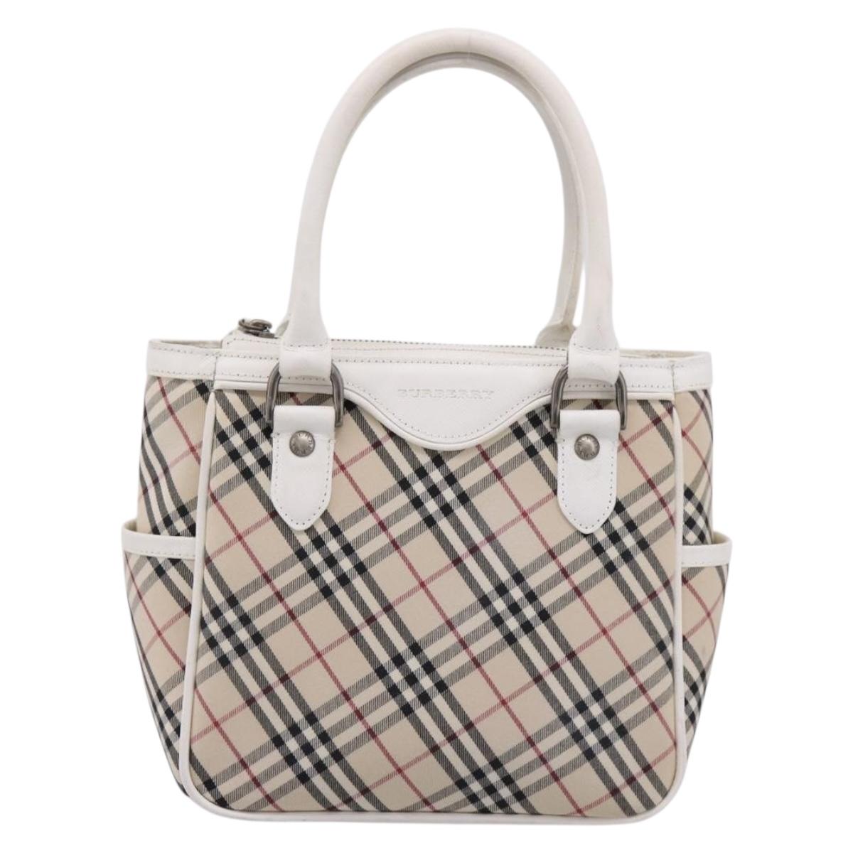 BURBERRY Nova Check Hand Bag Canvas Beige Silver Auth 198700A