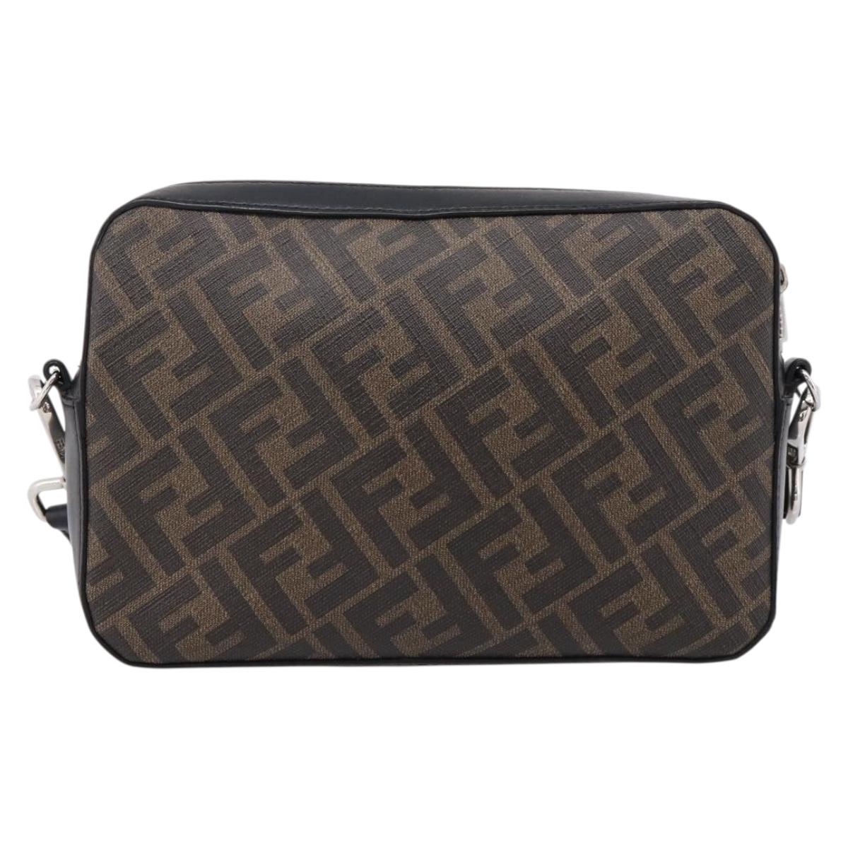 FENDI Zucca Canvas Diagonal Camera Case Bag PVC Brown Black Auth 198702V