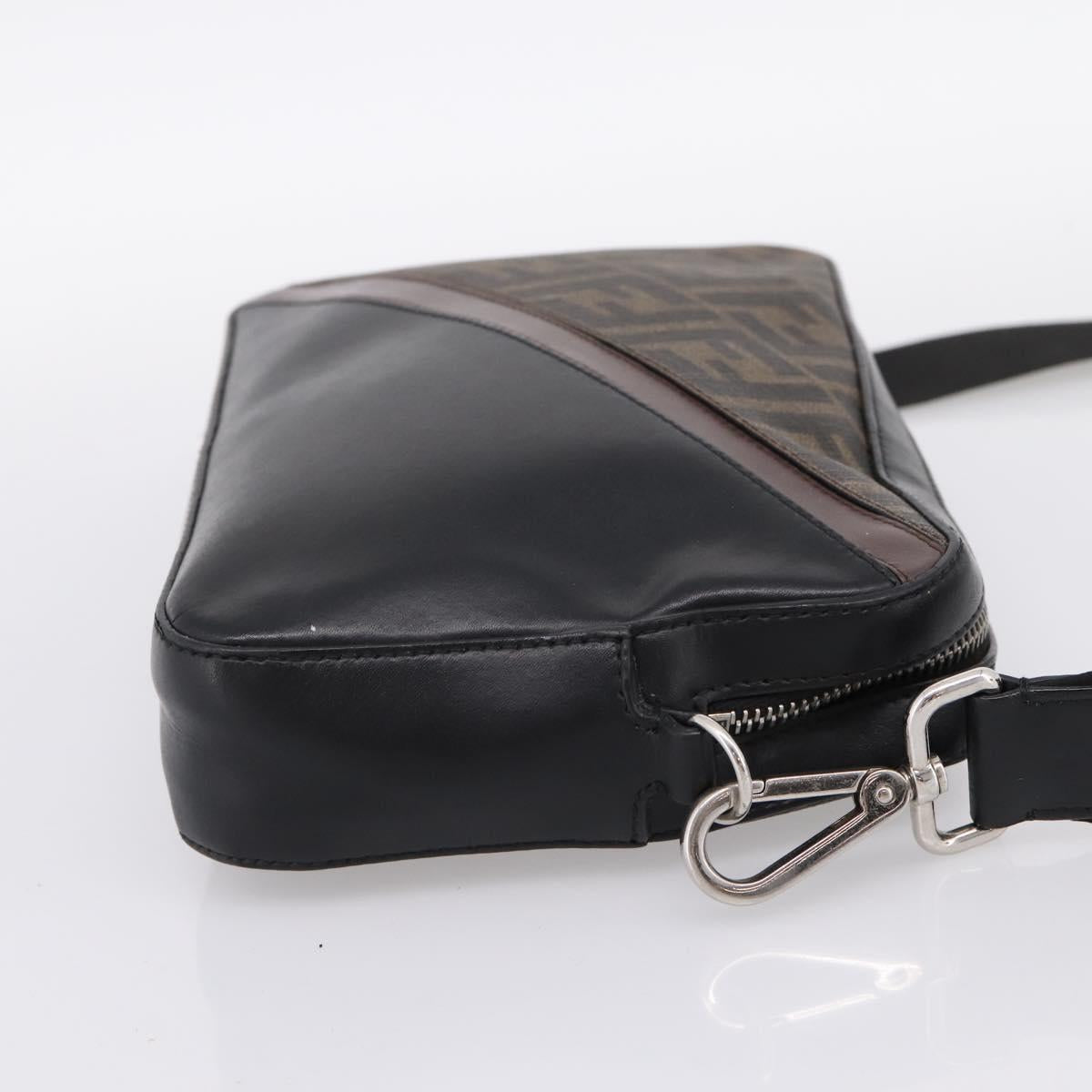 FENDI Zucca Canvas Diagonal Camera Case Bag PVC Brown Black Auth 198702V