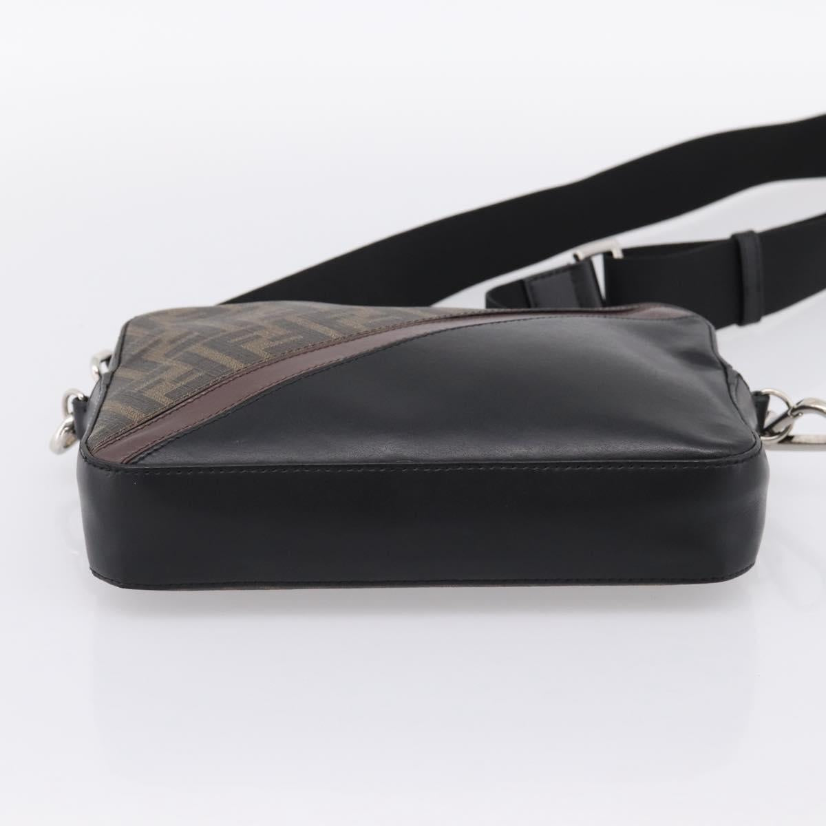 FENDI Zucca Canvas Diagonal Camera Case Bag PVC Brown Black Auth 198702V
