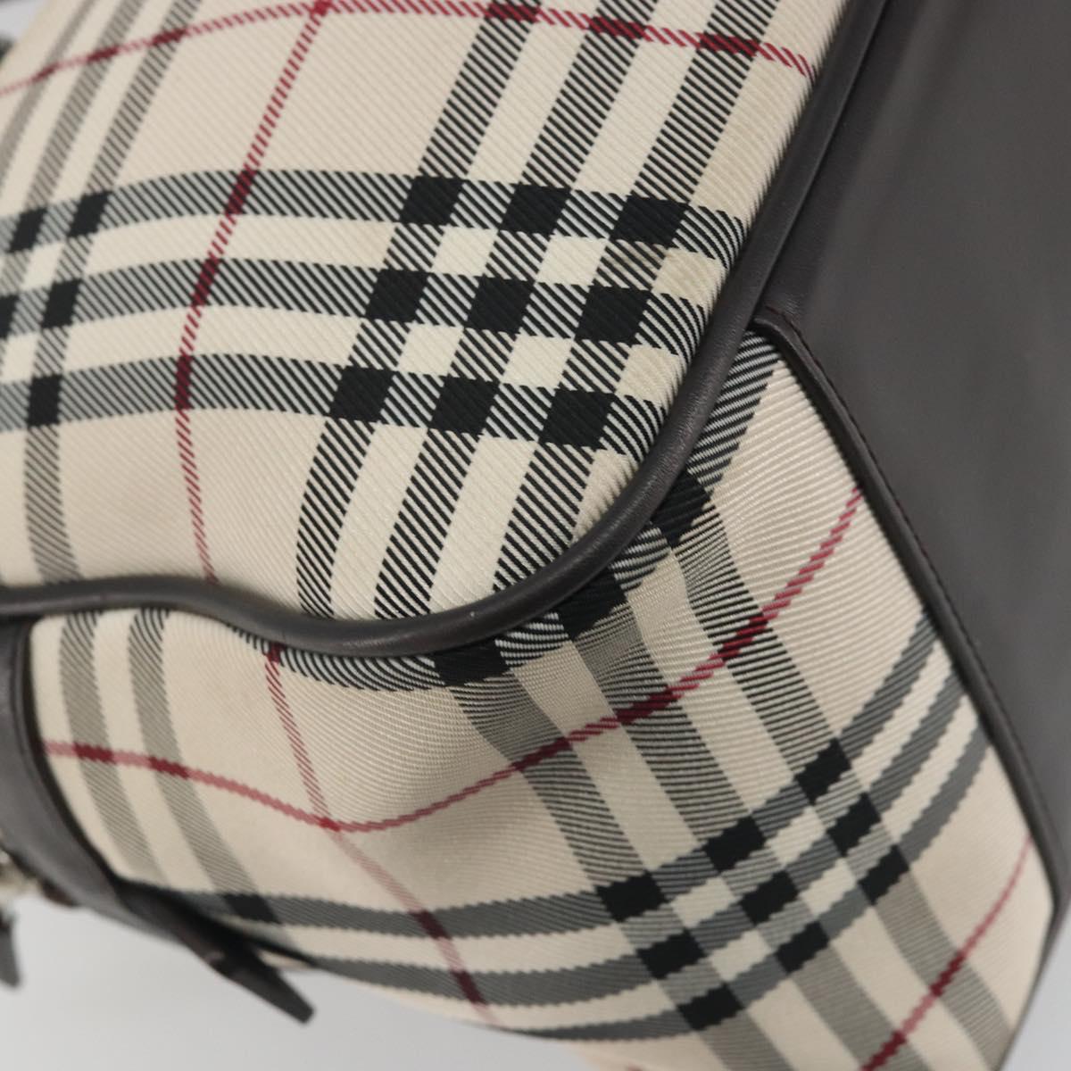 BURBERRY Nova Check Hand Bag Canvas Beige Silver Auth 198703A