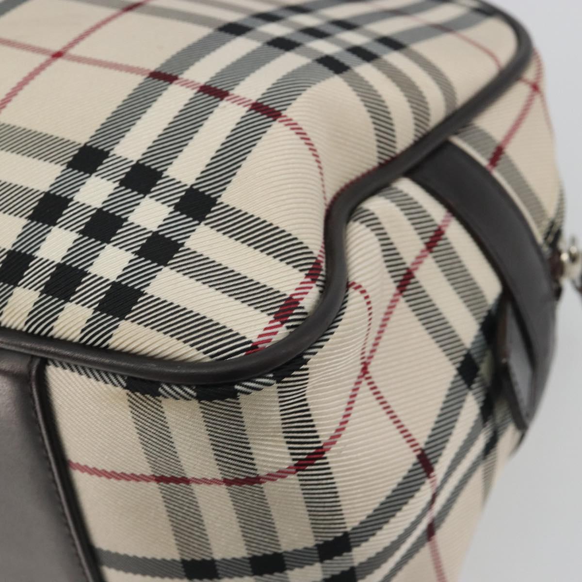 BURBERRY Nova Check Hand Bag Canvas Beige Silver Auth 198703A