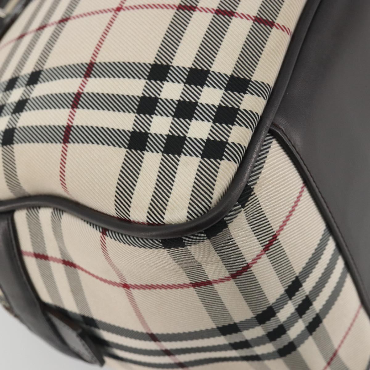BURBERRY Nova Check Hand Bag Canvas Beige Silver Auth 198703A