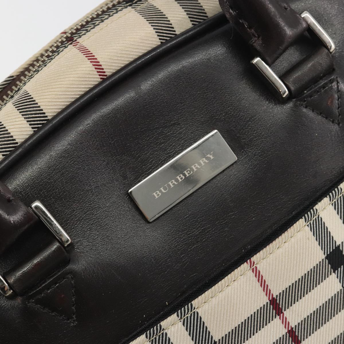 BURBERRY Nova Check Hand Bag Canvas Beige Silver Auth 198703A