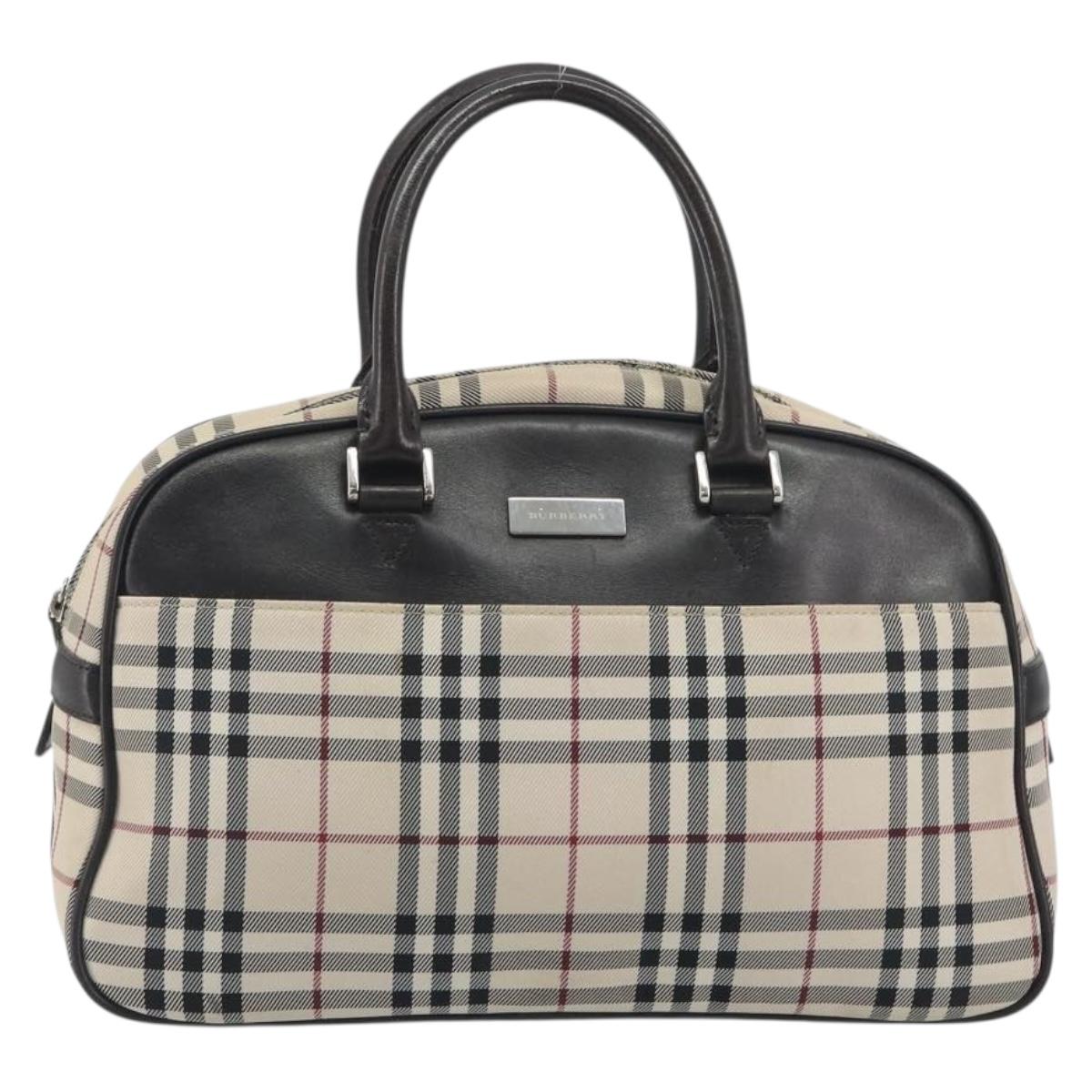 BURBERRY Nova Check Hand Bag Canvas Beige Silver Auth 198703A