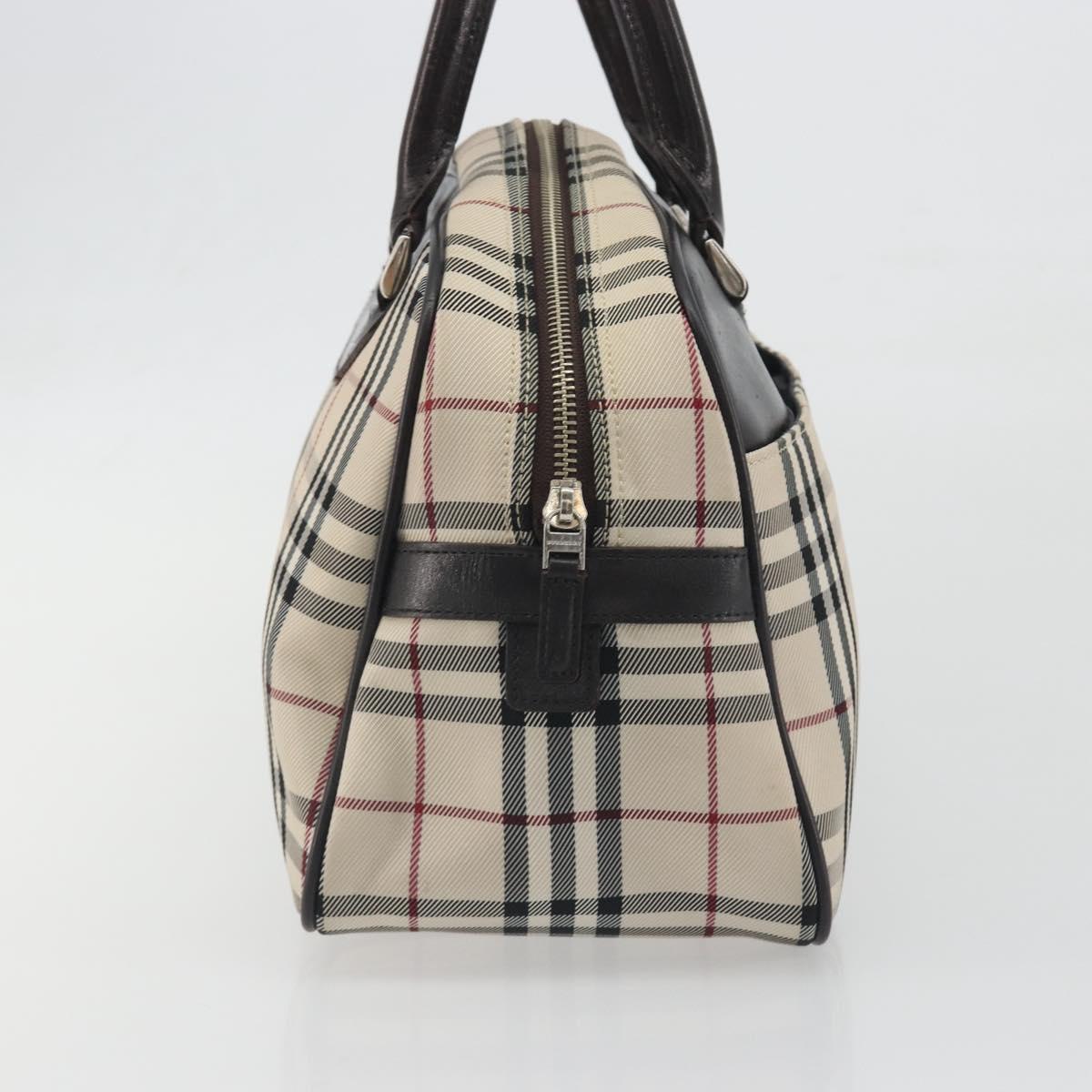 BURBERRY Nova Check Hand Bag Canvas Beige Silver Auth 198703A