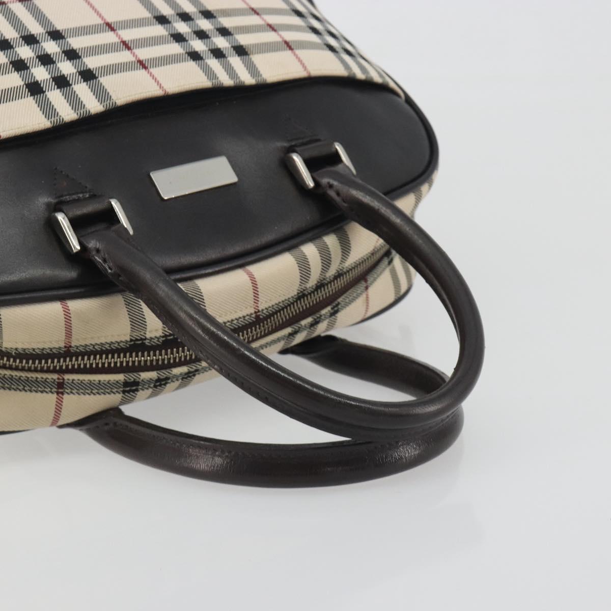 BURBERRY Nova Check Hand Bag Canvas Beige Silver Auth 198703A