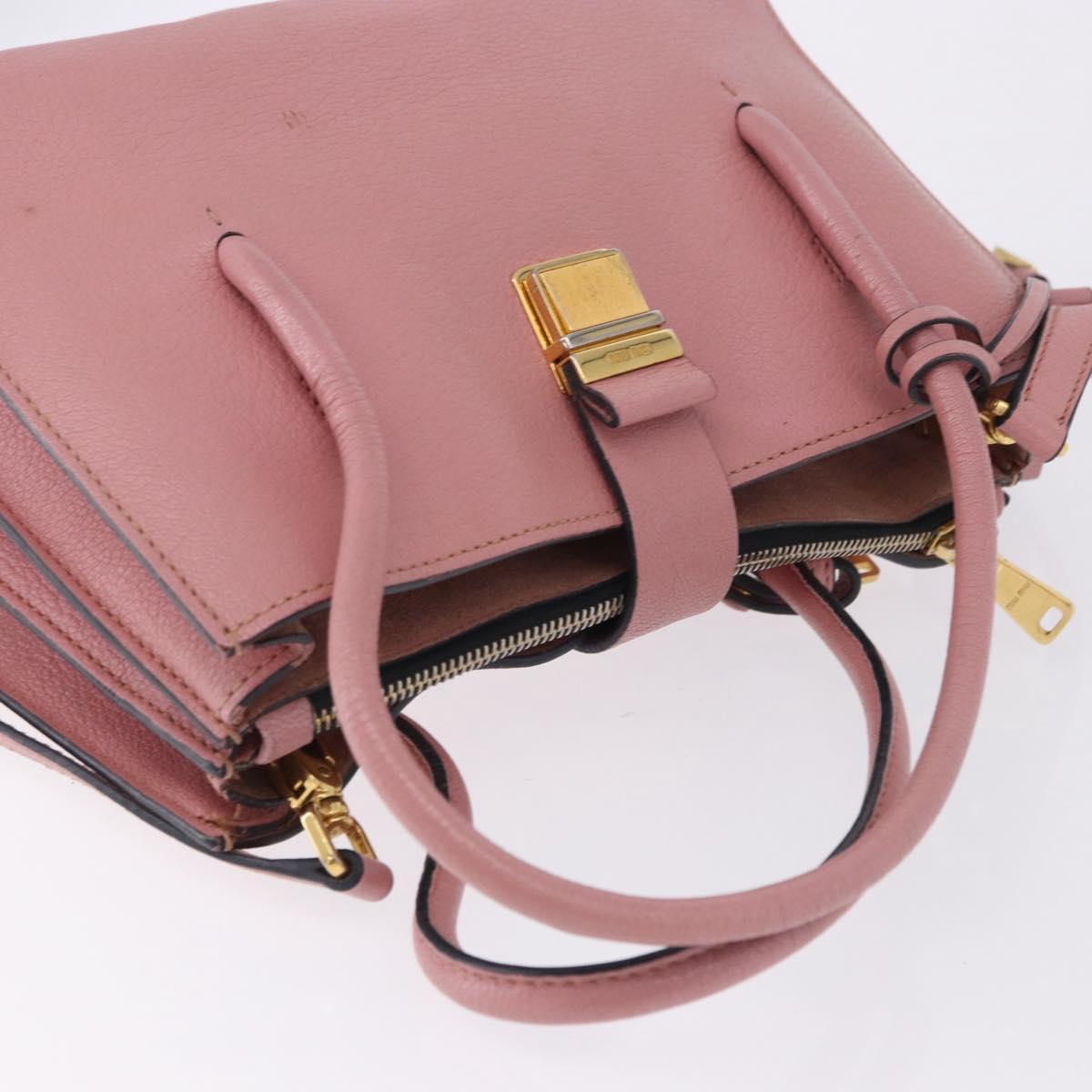 Miu Miu Hand Bag Leather 2way Pink Gold Auth 198705A