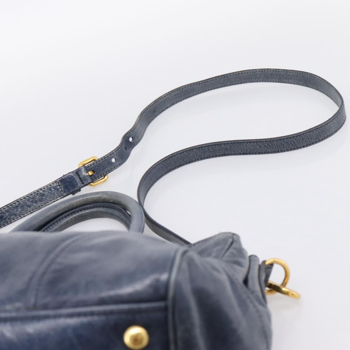 Miu Miu Hand Bag Vitellolux 2way Navy Gold Auth 198706A