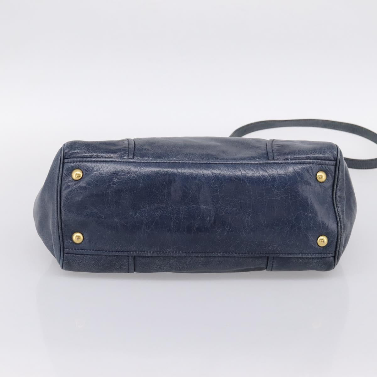 Miu Miu Hand Bag Vitellolux 2way Navy Gold Auth 198706A