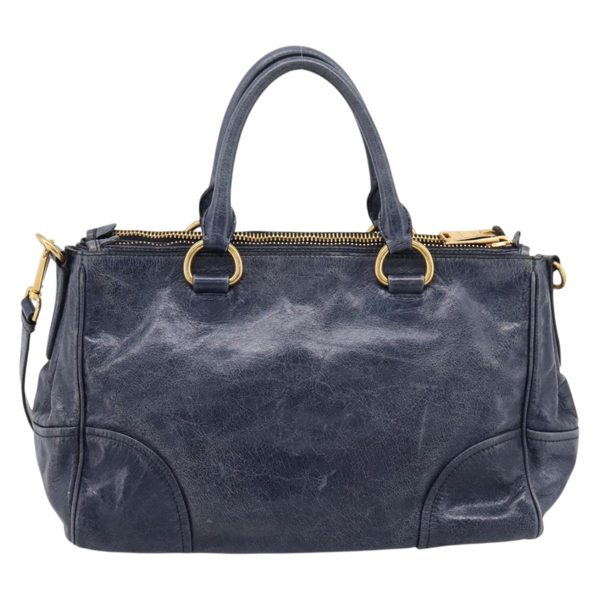Miu Miu Hand Bag Vitellolux 2way Navy Gold Auth 198706A
