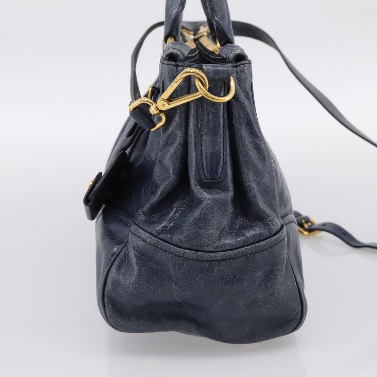 Miu Miu Hand Bag Vitellolux 2way Navy Gold Auth 198706A