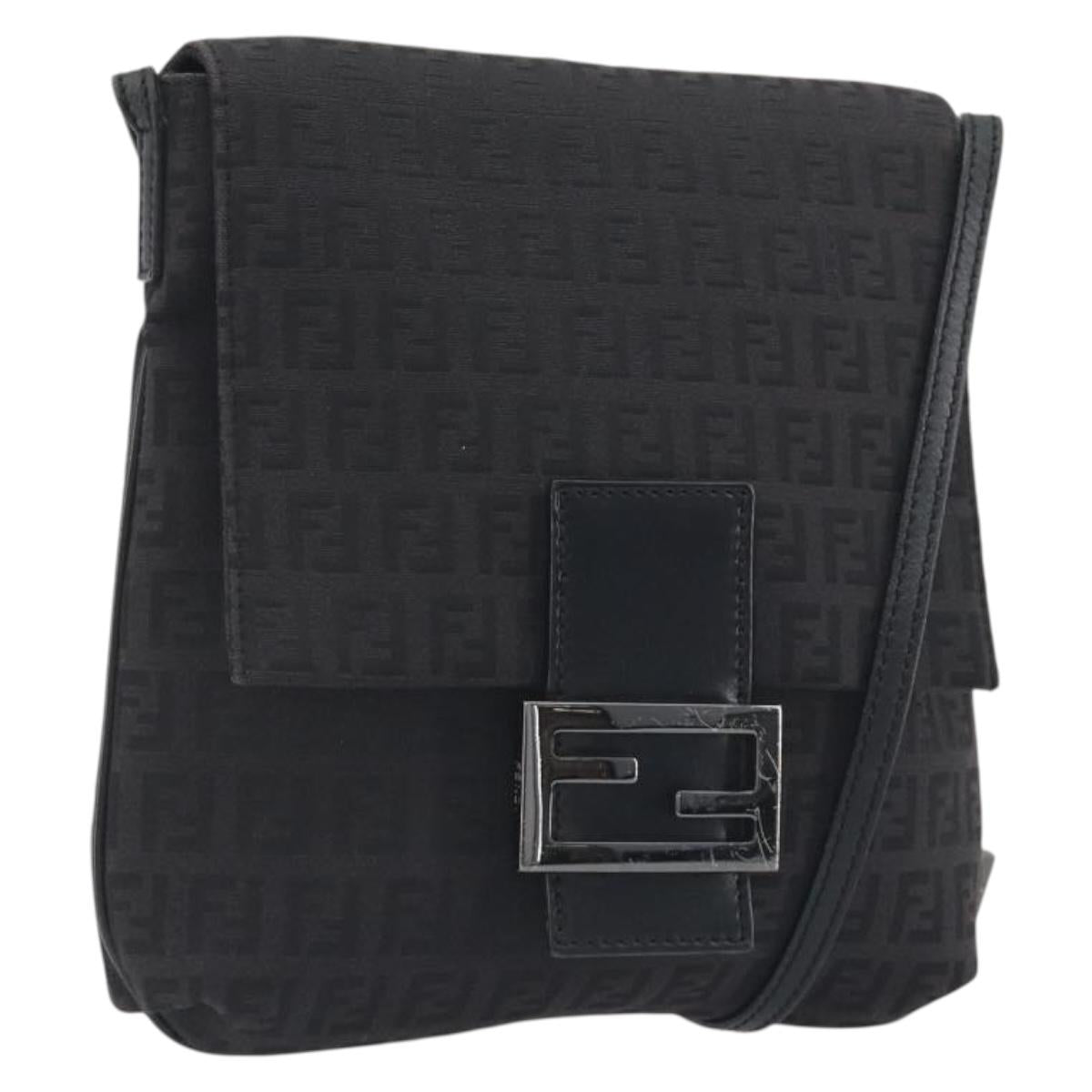 FENDI Zucchino Canvas Mamma Baguette Shoulder Bag Black Auth 198707A