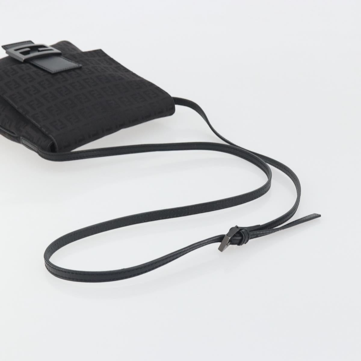 FENDI Zucchino Canvas Mamma Baguette Shoulder Bag Black Auth 198707A