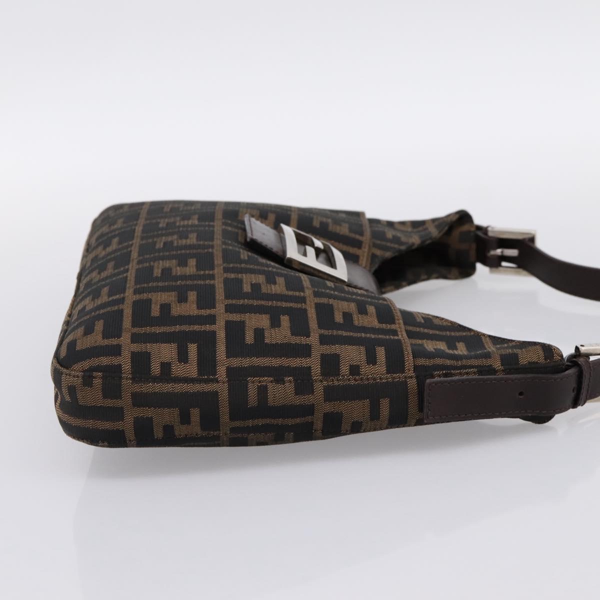 FENDI Zucca Canvas Mamma Baguette Shoulder Bag Brown Black Auth 198708V