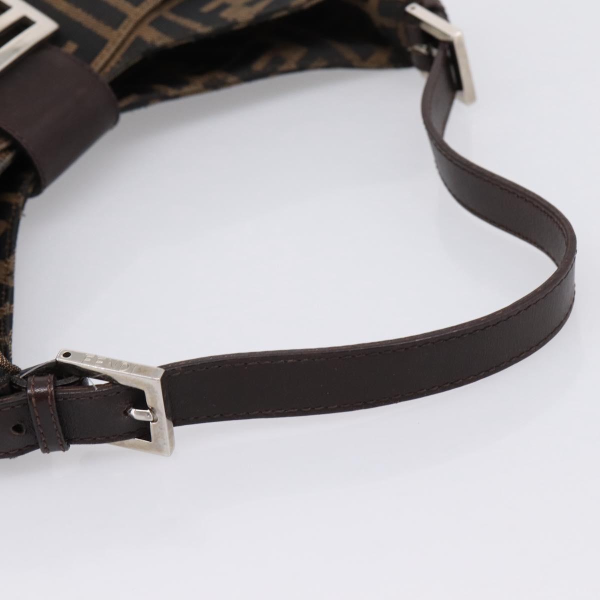 FENDI Zucca Canvas Mamma Baguette Shoulder Bag Brown Black Auth 198708V