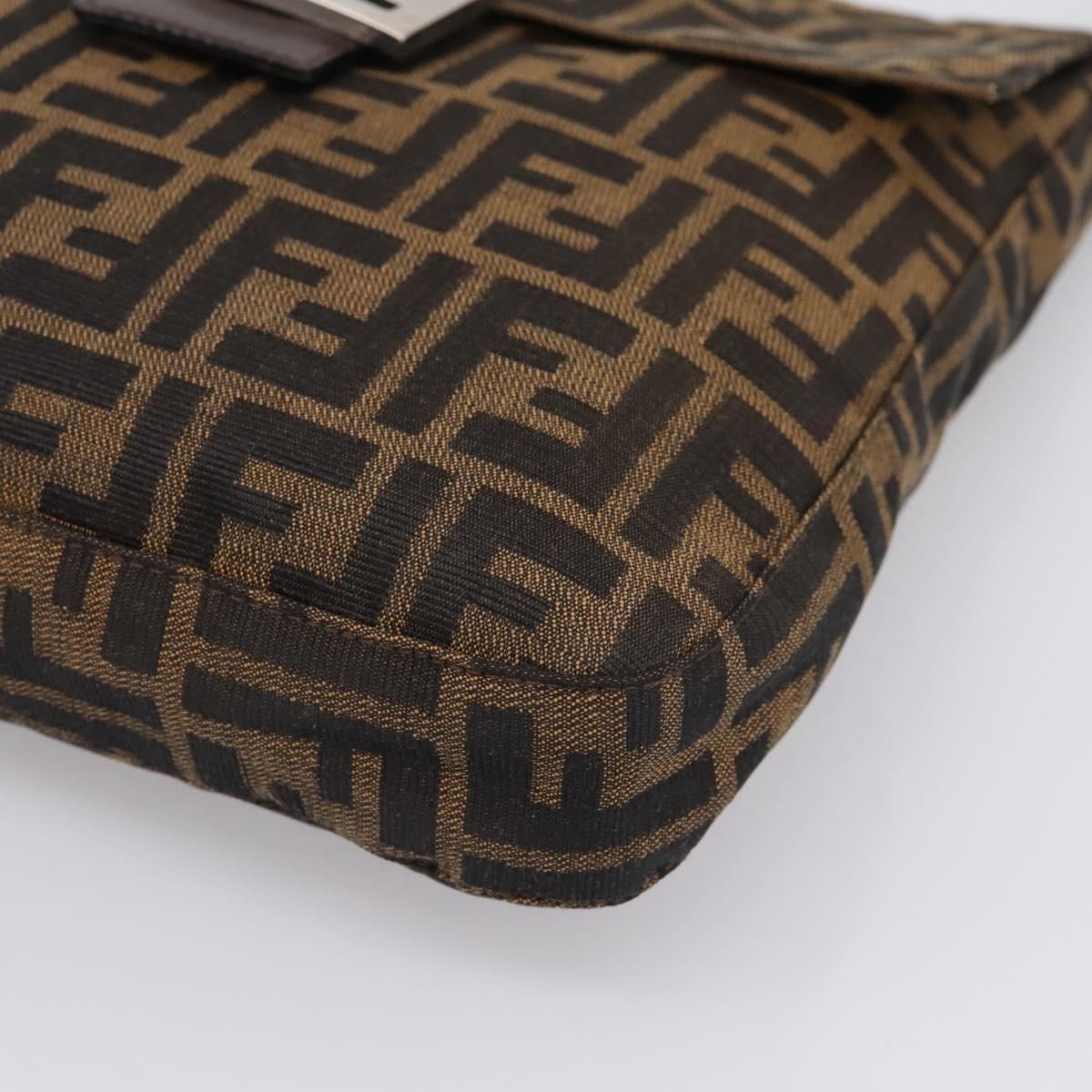 FENDI Zucca Canvas Mamma Baguette Shoulder Bag Brown Black Auth 198709A