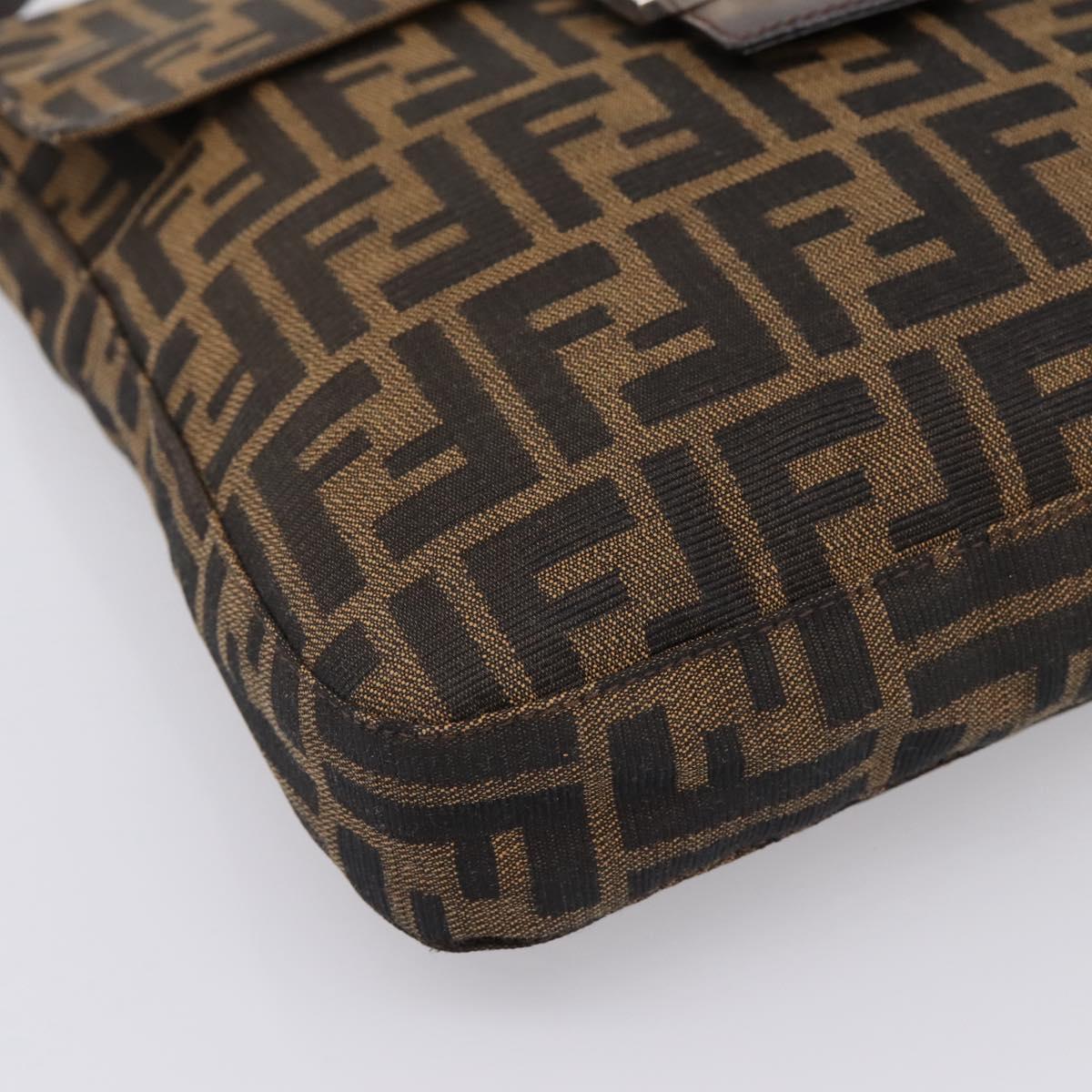 FENDI Zucca Canvas Mamma Baguette Shoulder Bag Brown Black Auth 198709A
