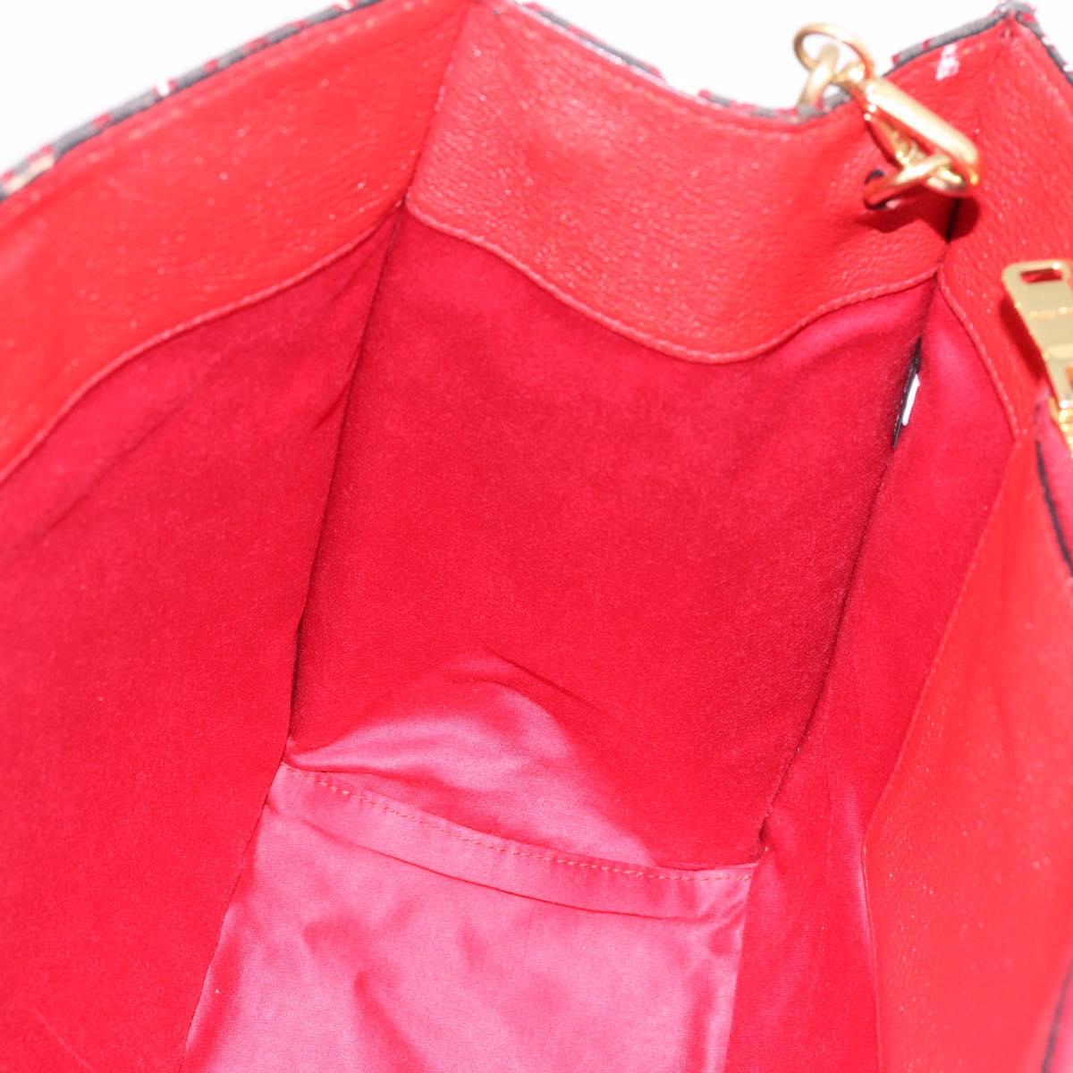 Miu Miu Chain Shoulder Bag Canvas 2way Red Gold Auth 198710A