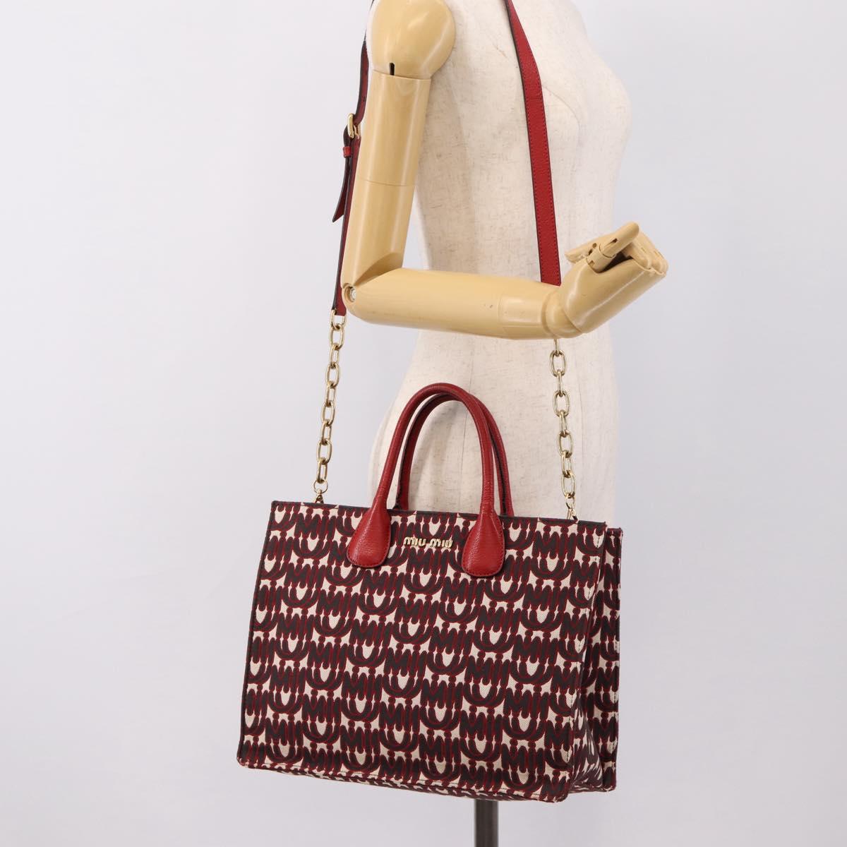 Miu Miu Chain Shoulder Bag Canvas 2way Red Gold Auth 198710A