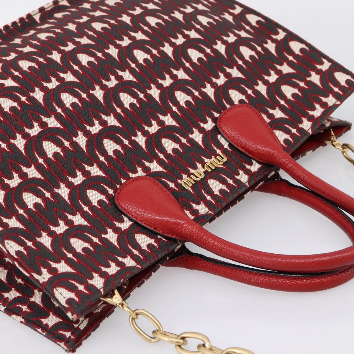 Miu Miu Chain Shoulder Bag Canvas 2way Red Gold Auth 198710A