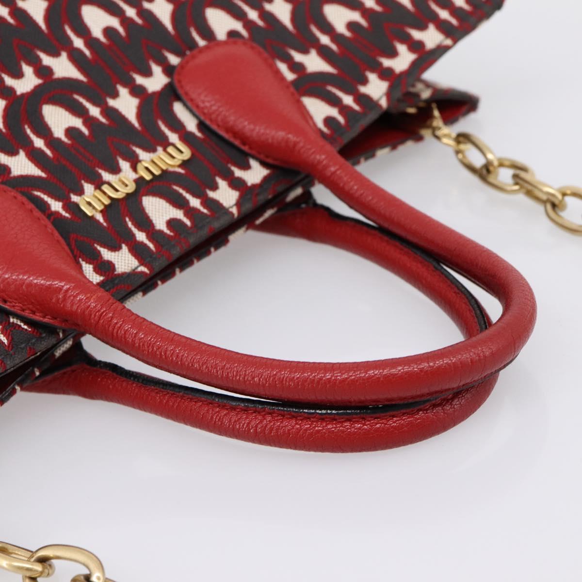Miu Miu Chain Shoulder Bag Canvas 2way Red Gold Auth 198710A