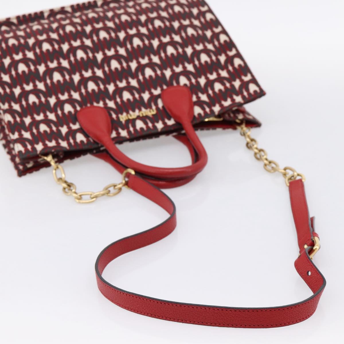 Miu Miu Chain Shoulder Bag Canvas 2way Red Gold Auth 198710A