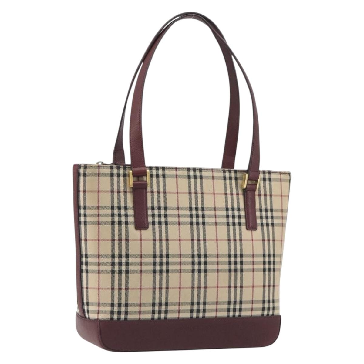 BURBERRY Nova Check Tote Bag Canvas Beige Gold Auth 198715